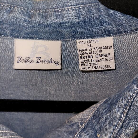 Vintage Denim Patriotic Embroidered Short Sleeve Button Up Shirt M CottageCore - Picture 4 of 6